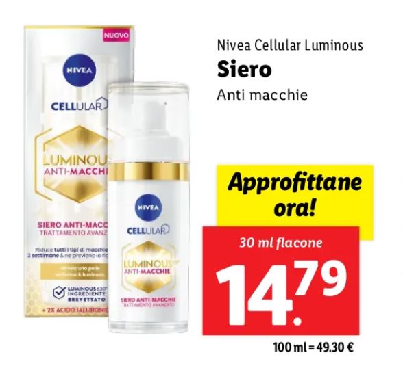 Siero antimacchia nivea cellular luminous lidl