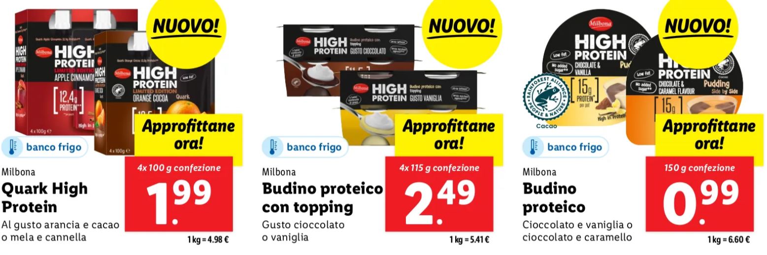 Prodotti proteici offerta Lidl