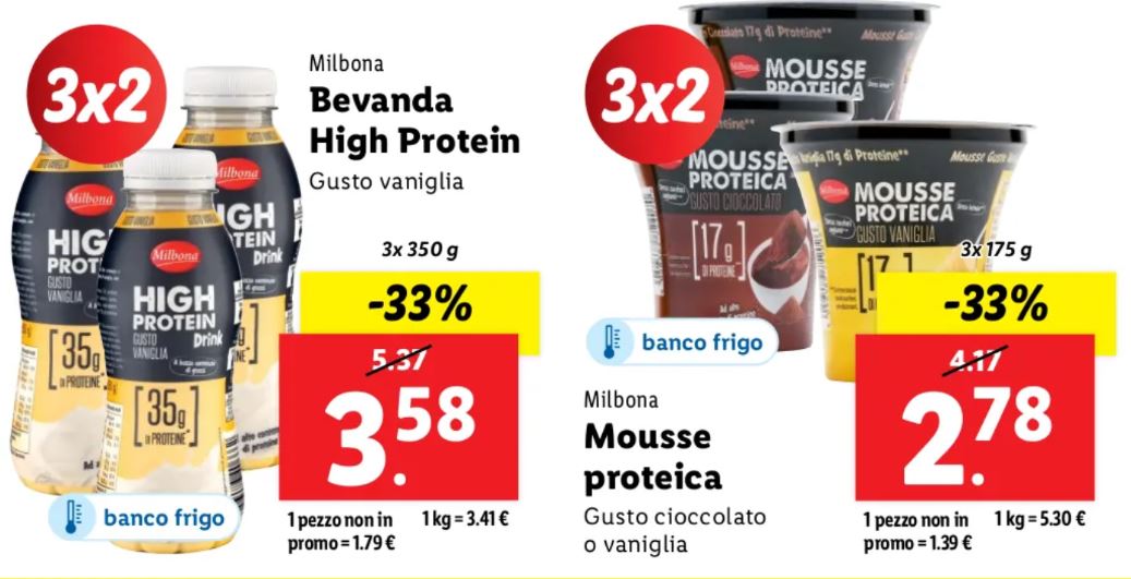 Prodotti proteici offerta Lidl