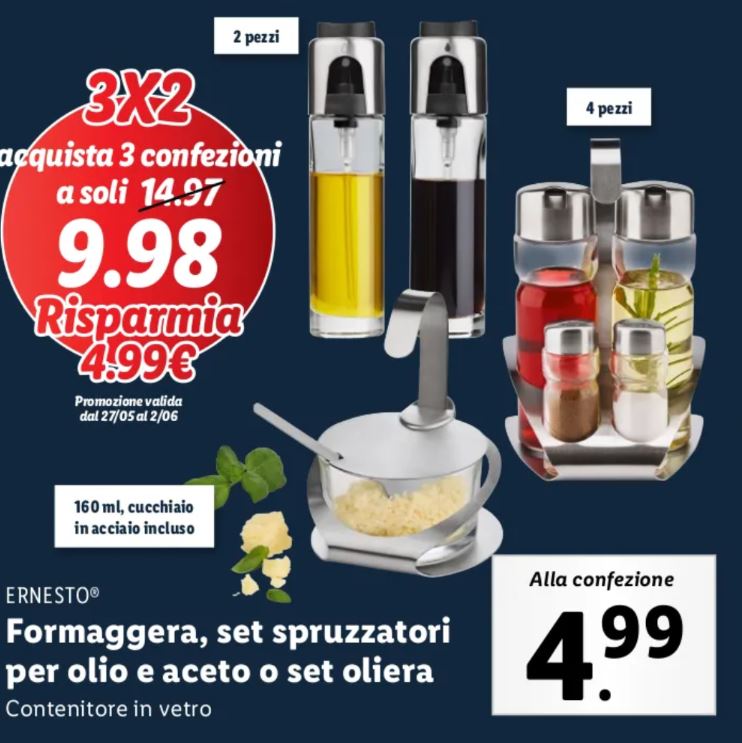 Formaggera, set spruzzatori per olio e aceto e set oliera Lidl