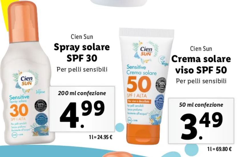 Spray e crema solare Lidl Cien