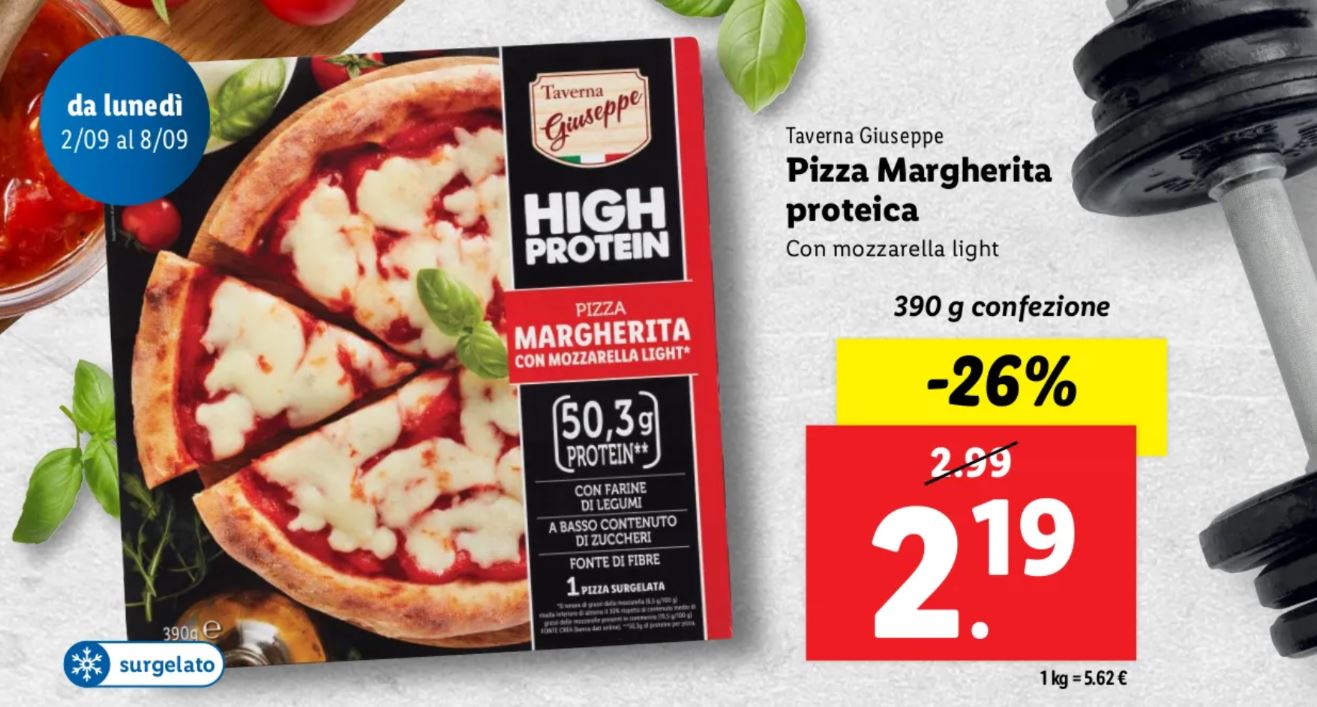 Pizza Margherita proteica Giuseppe Taverna Lidl