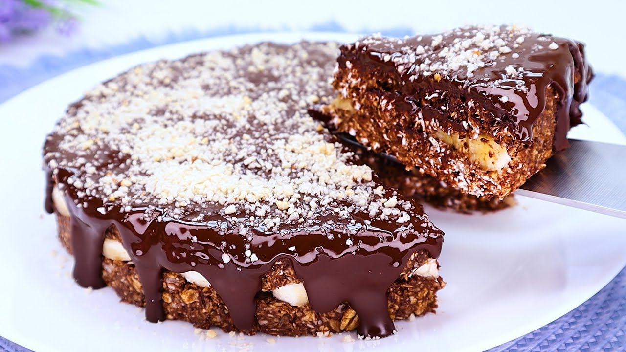 Torta di avena, banane e cioccolato