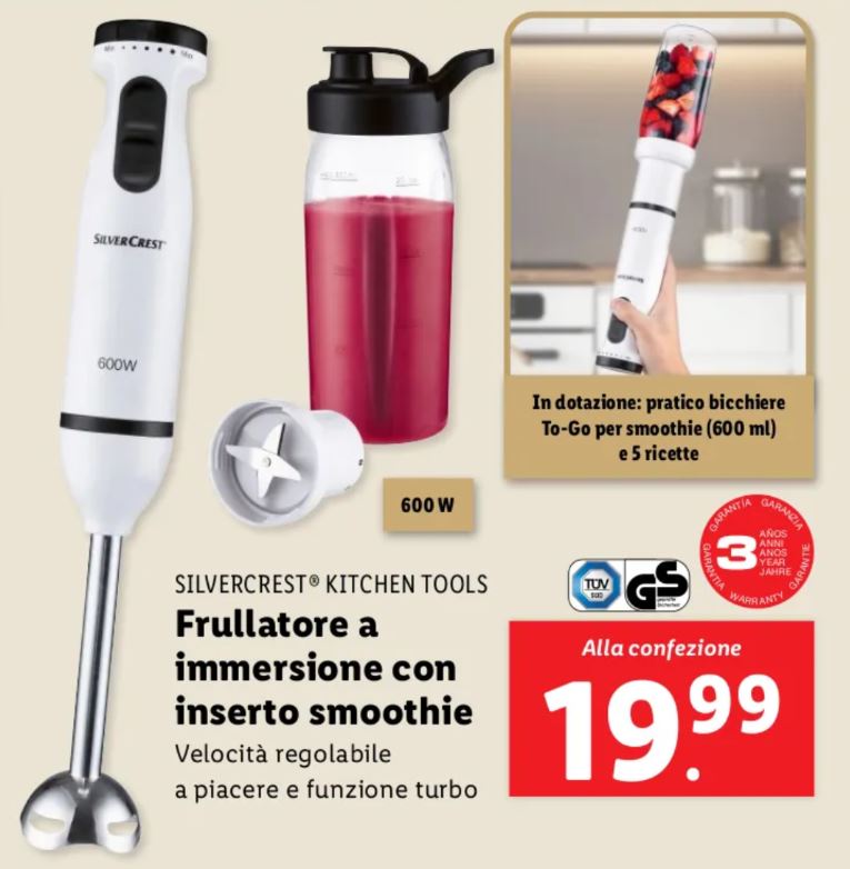 frullatore a immersione con inserto smoothie Silvercrest lidl