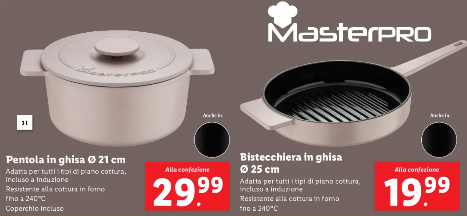 Pentola e bistecchiera in ghisa masterpro lidl